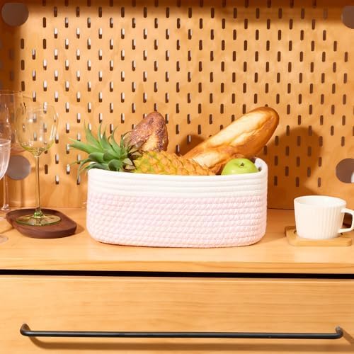 MiniArk Small Storage Baskets for Organizing | Closet Organizer Bins | Shelf Toy Basket | Woven Rope Baskets | Cube Decorative Box | Shallow Basket | 11.5x7.5x4.7” | 4 Packs White Pink - Image 5