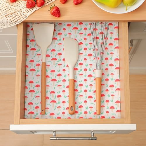 Cooyes 12 Pack Cloth Shelf Liners for Kitchen Cabinets, 17.7" × 36", Non-Slip Refrigerator Liners Machine Washable, Crisper Drawer Mats for Glass Shelves and Freezers, (Red Mushroom) - Image 4