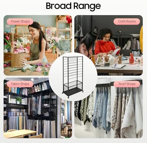 Double-Sided 16-Layer Ribbon Holder Organizer Rack with Wheels Floor Standing Wrapping Paper Display Shelf for Florist Craft Room Cake Shop, 110lbs Load-Bearing Capacity - Image 7