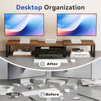 Desk Organizers and Accessories, Dual Monitor Stand Riser with Drawer, Computer Monitor Stand, Adjustable Desk Shelf for PC Laptop Printer TV, Brown - Image 3