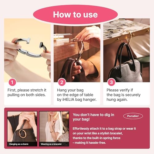 Purse Hook Hanger for Table (Modern) - Premium Bag Holder w/Ergonomic Bracelet Oval Design (Rose Gold) - Image 3
