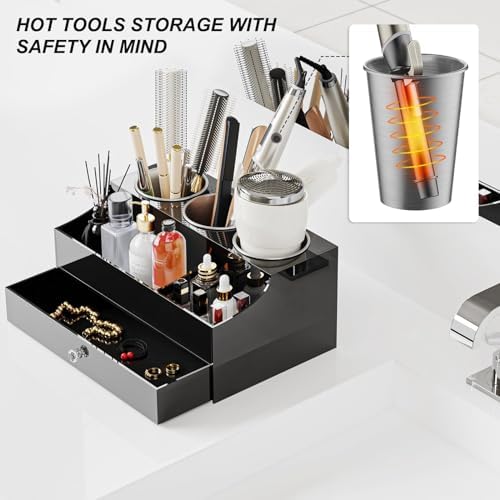Hair Tool Organizer, Acrylic Hair Blow Dryer Holder Stand for Straightener and Curling Storage, Bathroom Vanity Countertop Organization for Makeup Accessories (Black) - Image 3