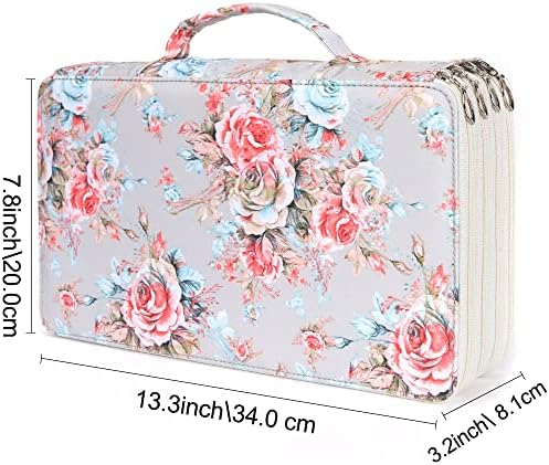 Vomgomfom 300 Slots Marker Case 4-Layer PU Leather, Handle, Gray Rose - Image 2