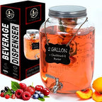 2-Gallon Glass Liquor Decanter Drink Dispenser for Parties - 100% Leakproof Stainless Steel Spigot + Marker & Label and Fruit Infuser, Water Beverage Dispenser Liquid Laundry Detergent Dispenser by LERAZE