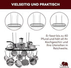 Vdomus Heavy-Duty Hanging Pot Rack - 33x17 Inches - Stylish Black Alloy Steel Ceiling Storage with 15 Hooks - Organize Kitchen Cookware and Utensils - Space-Saving Mounted Overhead Holder - Image 3