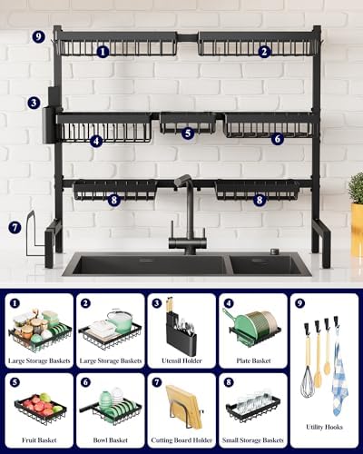 Kitsure Adjustable Over The Sink Dish Drying Rack, 31.5" -39.4" x 30.3" - Image 3