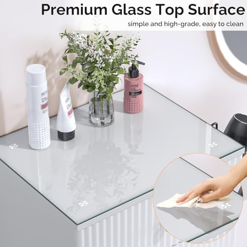 OmySalon Salon Station, Barber Station for Stylist, Hair Storage Cabinet with Glass Top & 4 Drawers & 3 Heat Resistant Tool Holders, For Beauty Spa, Salon, White - Image 4