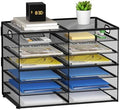 Lavatino 12 Compartments Paper Organizer for Desk, Mesh Literature Organizer, Mail File Sorter Tray with Handle, Desktop Mailbox for Office Classroom Home, Black by Lavatino