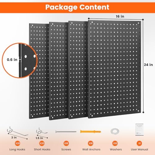 ENJOYWOOD Metal Pegboard 4 PCS 24"×16" Wall Organizer Kit Storage Panels - Image 2