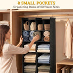 6 Tier Hanging Closet Organizer, 16 Compartments Dual Row Storage, Black - Image 5