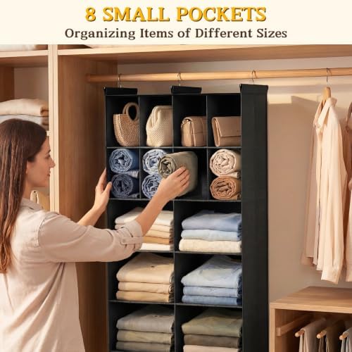 6 Tier Hanging Closet Organizer, 16 Compartments Dual Row Storage, Black - Image 5