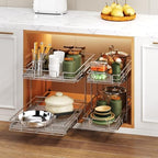 2 Tier Individual Pull Out Cabinet Organizer 22½" W x 21½" D, Heavy Duty Cabinet Pull Out Shelves, Slide Out Drawers Organization for Kitchen Cabinets Bathroom - Image 6