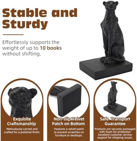 Black Cheetah Book Ends, Decorative Leopard Bookends for Shelves - Image 2