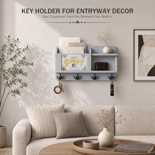 Rebee Vision Key Holder Wall Mount with Mail Organizer for Entryway, Gray - Image 5