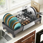 Large Expandable Dish Drying Rack, Dish Racks for Kitchen Counter, Space Saving & Rust Resistant Dish Drainer with Removable Drainboard & Utensil Holder, Adjustable Length 16.4 to 24.4 Inches - Image 2