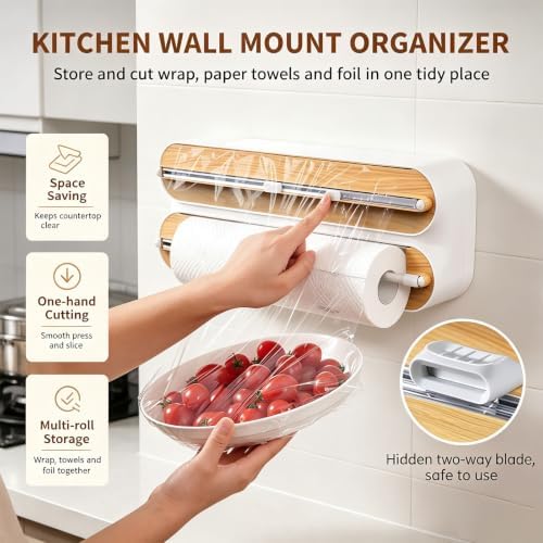 Magnetic Foil and Plastic Wrap Organizer, Magneti Food Wrap Dispenser，White - Image 3