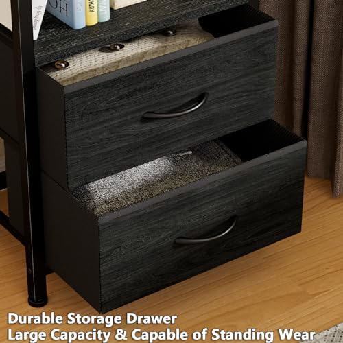 Furnulem 4 Tier Corner Shelf,Black Narrow Bookshelf with 2 Storage Drawers - Image 5