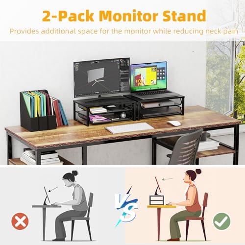 Ekisemio 2-Pack 2-Tier Monitor Stand Riser with Drawer, Metal Computer Desk Organizer for Home Office, Black - Image 5