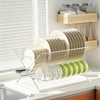 Stainless Steel Foldable Dish Drying Rack, 3 Tier Large Capacity Collapsible Folding Dish Drainer with Drainboard for Kitchen Counter (Upgraded) by TABABAO
