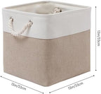 MidmmVick 13 x 13 Inch Cube Storage Bins, 6 Pack Extra Large Collapsible Fabric Storage Bin with Ropes, Foldable Storage Cubes for Home (White & Beige-13"x13"x13") - Image 5