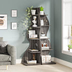 Tribesigns Corner Shelf, Modern 5-Tier Wall Corner Bookshelf, Stylish Corner Small Bookcase Storage Rack Plant Stand with Unique Shape for Living Room, Home Office(Gray, 2PCS) - Image 2