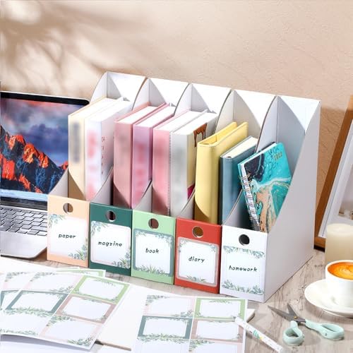 Pasimy 25 Pcs Greenery Cardboard Magazine File Holder Magazine Organizer Book Bin with Label Sticker Multicolor File Storage Box for Desk Shelves Document School Classroom Home Office Supplies - Image 4
