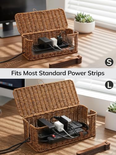 Cable Management Box, Cord Organizer with Lid & Cable Ties - Brown Set - Image 4