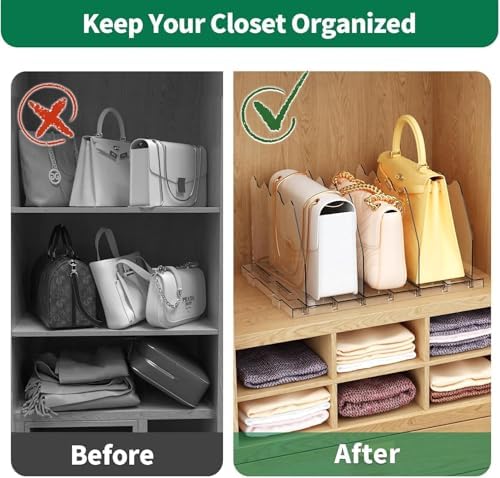 SPACEKEEPER Adjustable Shelf Divider for Closet,2 Pcs Clear Purse Organizer - Image 5