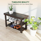 BEEFURNI Acacia Wooden Shoe Rack Bench for Entryway, 3-Tier, Brown - Image 6
