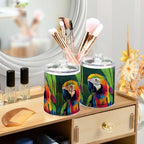 Fustylead 4 Pack Beautiful Parrot Animal Pop Art Style Plastic Apothecary Jars with Lid, Bathroom Vanity Storage Organizer Canister for Qtip, Cotton Ball, Swab, Round Pads, Floss - Image 5