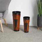 Deco 79 Metal Umbrella Stand with Umbrella Image and Handles, Set of 2 21", 17"H, Brown - Image 3