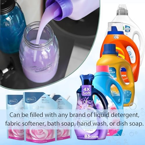 Glass Laundry Detergent Container - Besuerte Large Capacity Liquid Laundry Detergent Dispenser with Refillable & Reusable 2x50oz Mason Jars and Save Effort Pump Aid Handle, Black Cap - Image 7