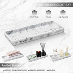 XLHOMO Resin White Marble Bathroom Accessories Set 5 Pcs, Lotion Soap Dispenser, Toothbrush Holder, Bathroom Tumbler, Qtip Holder and Vanity Tray, Bathroom Countertop Organizer Set for Home Apartment - Image 5