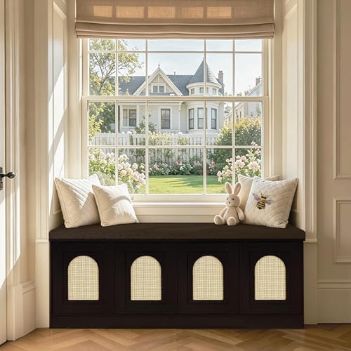DINZI LVJ Shoe Storage Bench with Cushion, Door, Espresso Oak 47.2"LX17.7"H by DINZILVJ