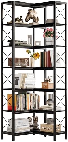 IRONCK Corner Bookshelf,7-Tier Industrial Corner Shelf, Black by IRONCK