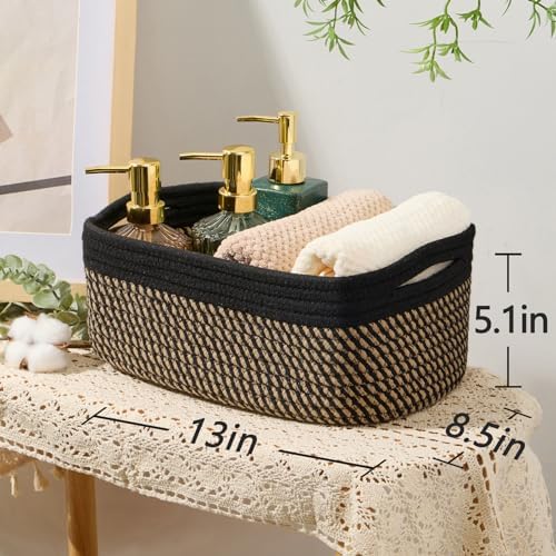 MiniArk Small Storage Baskets for Organizing | Closet Organizer Bins | Shelf Toy Basket | Woven Rope Baskets | Cube Decorative Box | Shallow Basket | 13x8.5x5.1” | 4 Packs Black Brown - Image 3