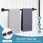 TQKAG 8-Pieces Bathroom Hardware Set, Matte Black Bath Towel Bar Set 23.6" - Image 2