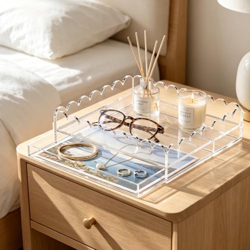 Scalloped Acrylic Tray, 10 x 12 Inch Acrylic Organizer Tray Insert 1” Height Drawer for Vanity Makeup Lipstick Bathroom Countertop, Clear Decorative Tray for Insert Needlepoint Customizable Home Decor - Image 6
