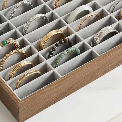 40‑Slot Bracelet Watch Necklace Jewelry Display Storage Box – Velvet Wood Tray Organizer for Bangles, Jade, Stackable for Retail Shows or Personal Use – Black - Image 5
