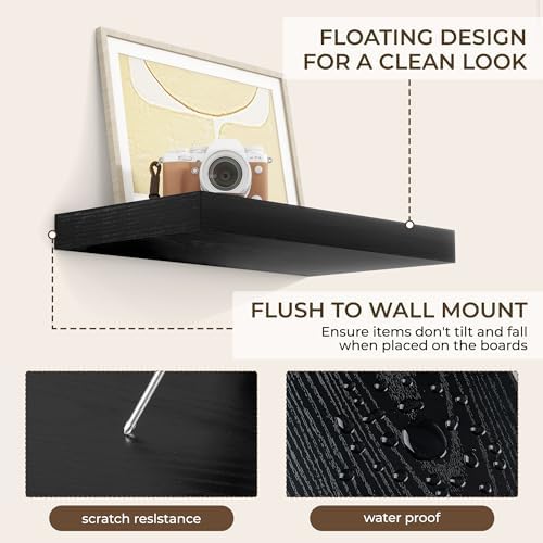 RICHFOCUS Bathroom Floating Shelves for Wall 2Pack|Black|16" L - Image 6
