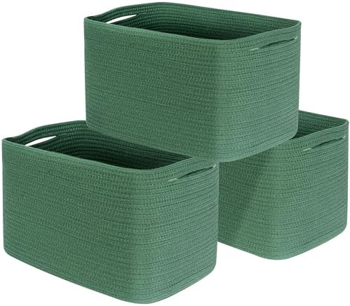 MINTWOOD Design 3-Pack Decorative Woven Storage Baskets for Shelves, Cube Bin Box for Organizing Books, Shoes, Dog Toys, Pantry Closet and Living Room Organizer, Forest Green by MINTWOODDesign