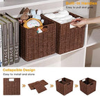 Vagusicc Wicker Storage Basket, Set of 2 Hand-Woven Storage Baskets for Shelves, Foldable Cube Storage Baskets Bins with Handles, 9 inch Small Wicker Baskets for Organizing Pantry Bedroom, Brown - Image 3