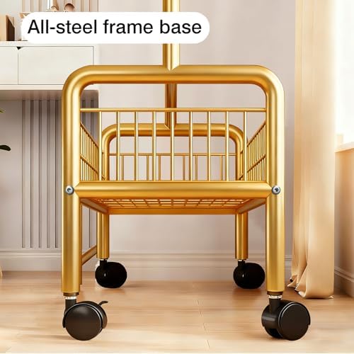 MYUPDALIN Rolling Metal Clothes Rack with Shelves & Storage Basket, Gold - Image 5