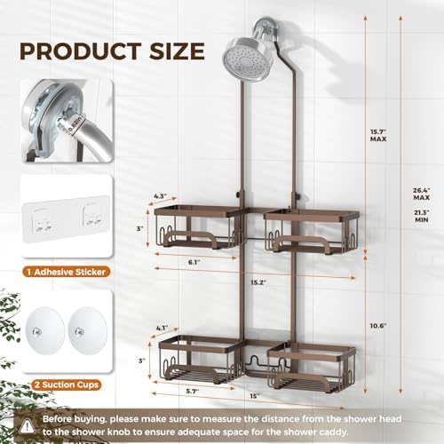 REINHARDT Split Shower Caddy Hanging for Handheld Showerheads, Bronze - Image 6