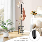 Hoctieon Coat Rack Freestanding, Coat Tree with Umbrella Holder, Metal Coat Rack Stand with 12 Hooks, Standing Coat Hanger Stand, Umbrella Stand for Entryway, Hat Rack Stand for Home Office, Black - Image 3