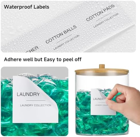 TIPGO Glass Jars and Acrylic Dryer Sheet Holder, Laundry Pods Container with Bamboo Lid and 27 Labels, Powder Detergent Containers for Laundry Room Organization, Storage Jars Set (3 Pack) - Image 4