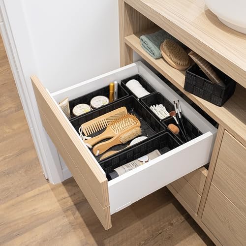 7-Piece Braided Drawer Divider Set, Organizer Bins, Makeup & Brushes, Black - Image 2