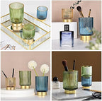DASITON Makeup Brush holder Organizer, Crystal Cosmetic Makeup Brush Glass Brushes Storage Holder, Vintage Make Up Brush Cup Pen Pencil Holder striped vase(Green S+L) - Image 4