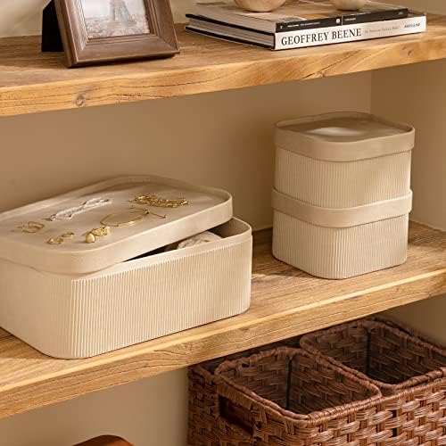 LA JOLIE MUSE Decorative Storage Boxes with Lids Faux Leather, Grey 3 Pack - Image 3