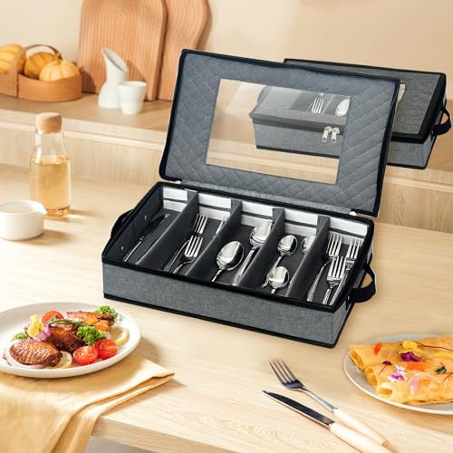 Silverware & Flatware Storage Organizer with Lid, 2 Pack Gray - Image 3